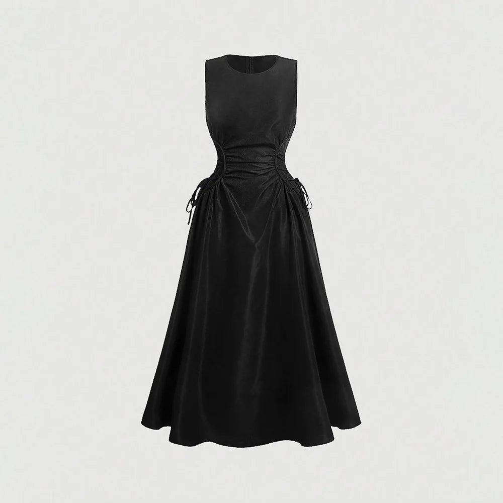 Dresses Spring Summer Fashion Elegant Solid Color Sleeveless Round-Neck Midi Party Shift Dresses For Women